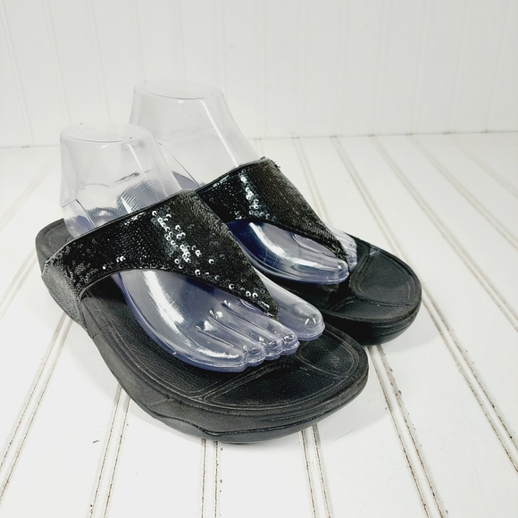 Fitflop Electra Black Slip On Platform Flip Flops Thongs Sandals K662 - Picture 4 of 11